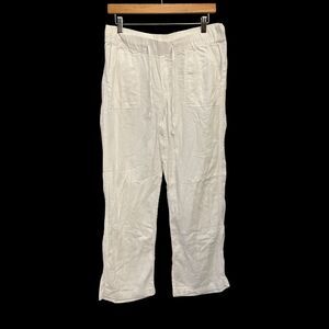 Caslon White Linen Rayon Blend Straight Leg Drawstring Pants Size M Petite